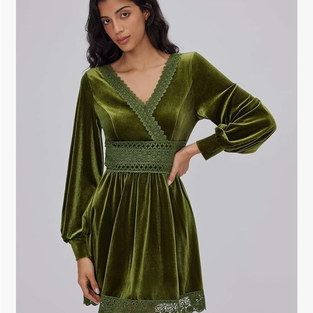 Elegant Green Velvet Green Vintage Dress Cider XL